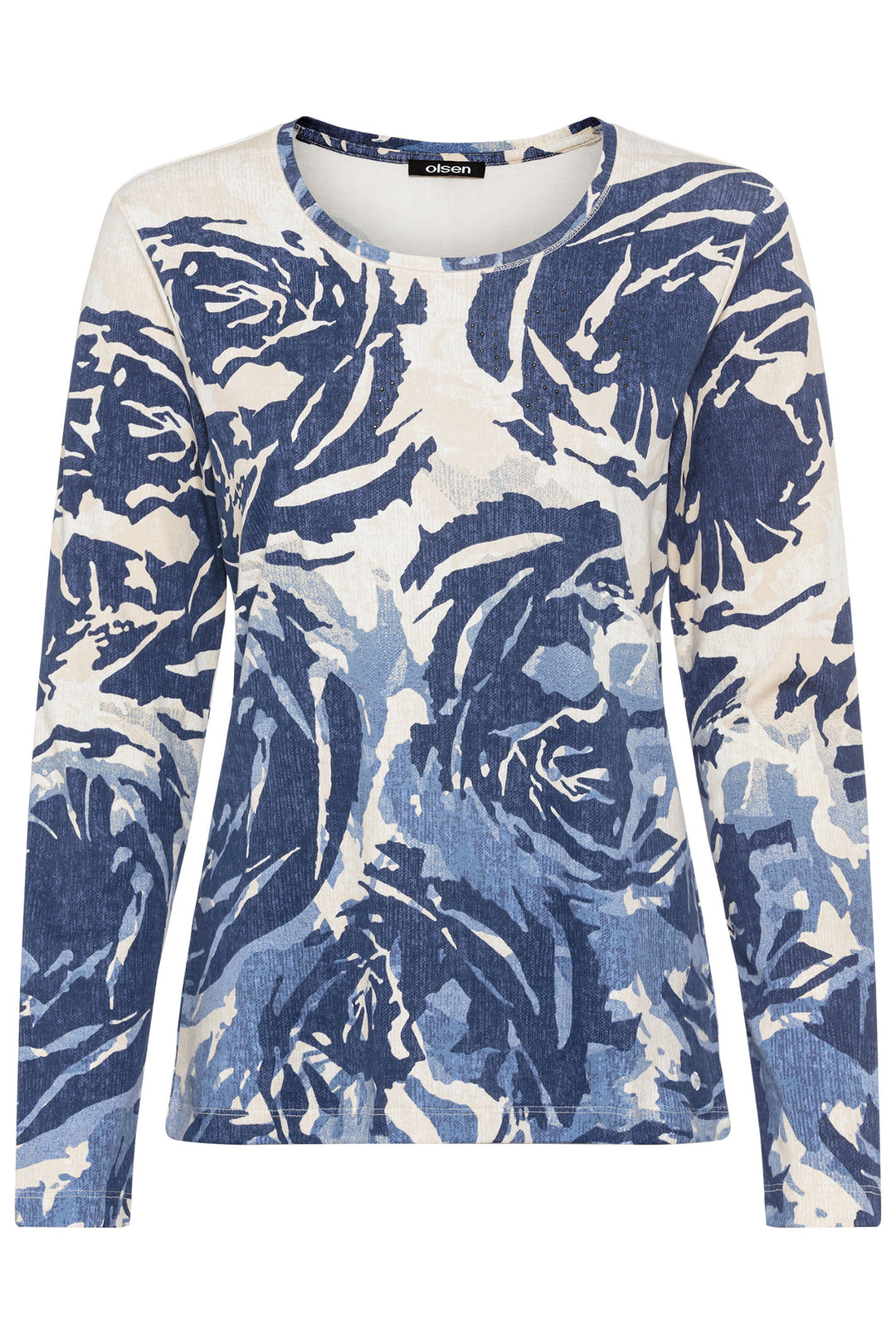 Olsen 11104942 Denim Blue Printed Top - Experience Boutique