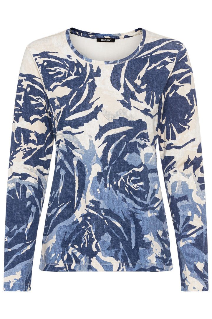 Olsen 11104942 Denim Blue Printed Top - Experience Boutique