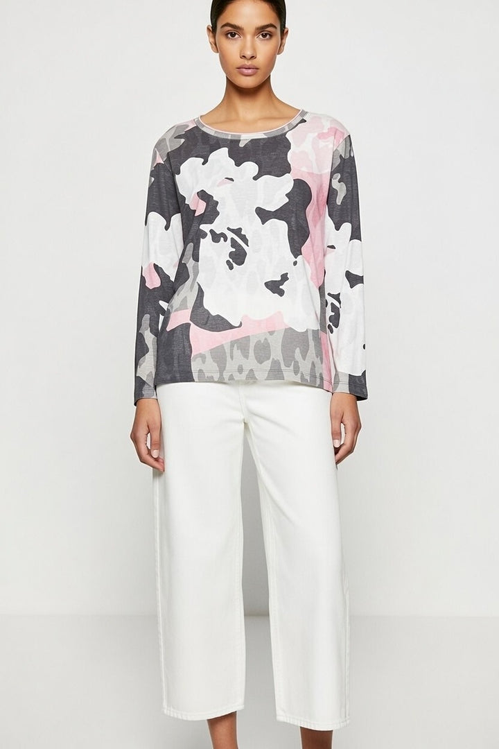 Olsen 11105196 Dark Slate &amp; Blossom Camo Print T-Shirt