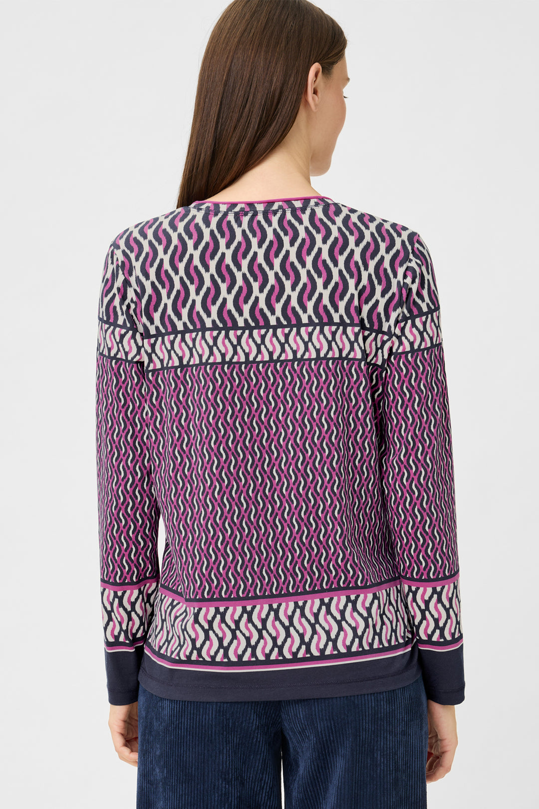 Olsen 11105243 Sweet Orchid Pink Navy Print Long Sleeve T-Shirt