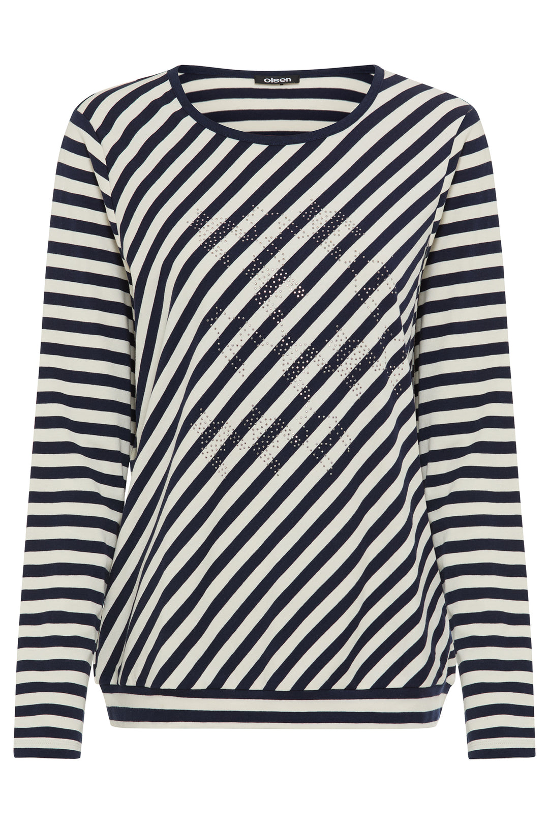 Olsen 11105247 Ink Blue Stripe Embellished Top