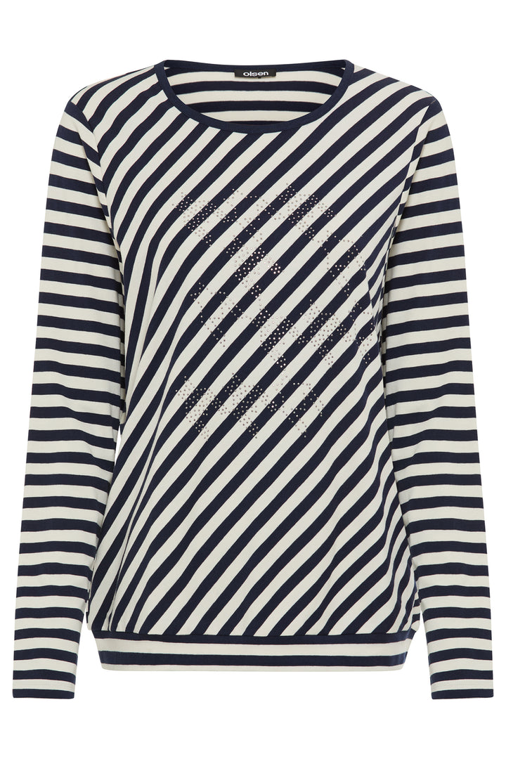 Olsen 11105247 Ink Blue Stripe Embellished Top