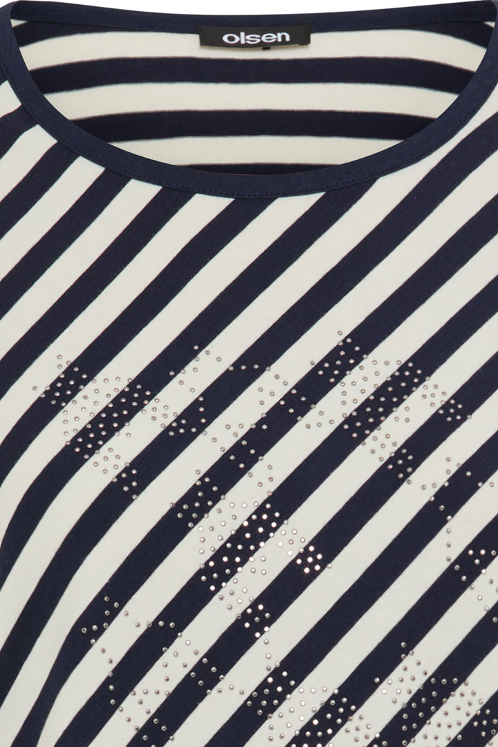 Olsen 11105247 Ink Blue Stripe Embellished Top