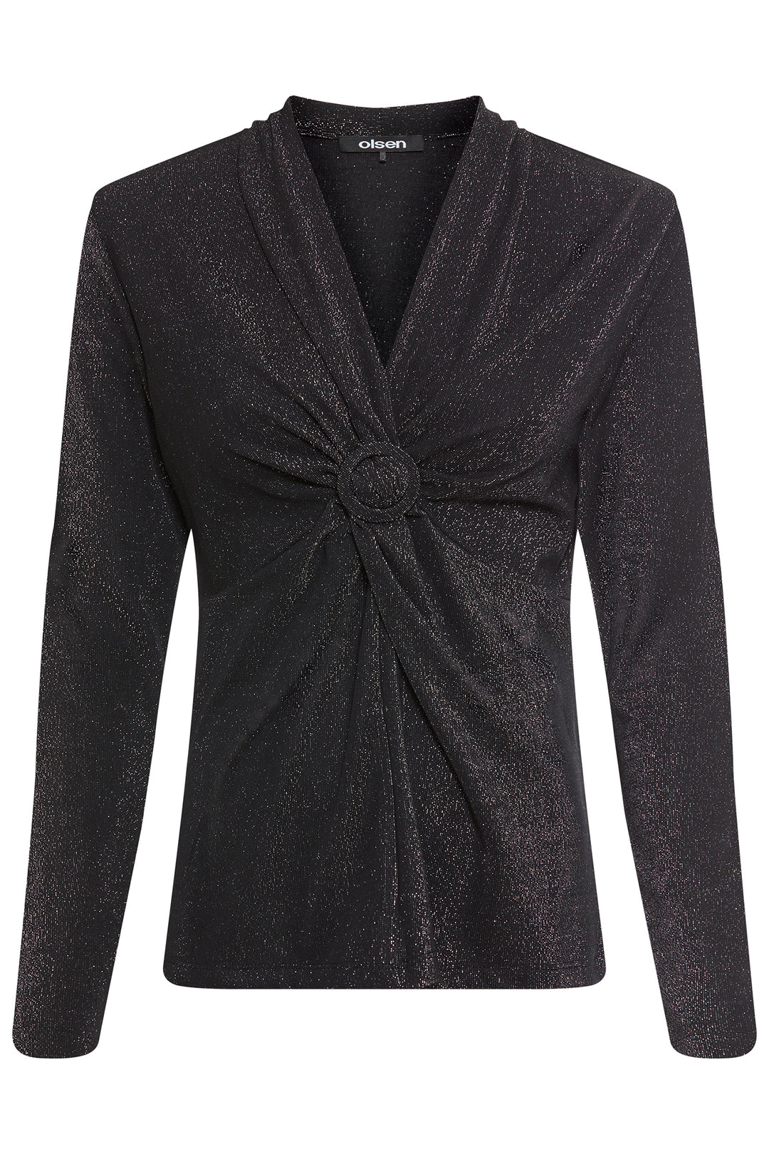 Black knit top with a knot detail on a white background