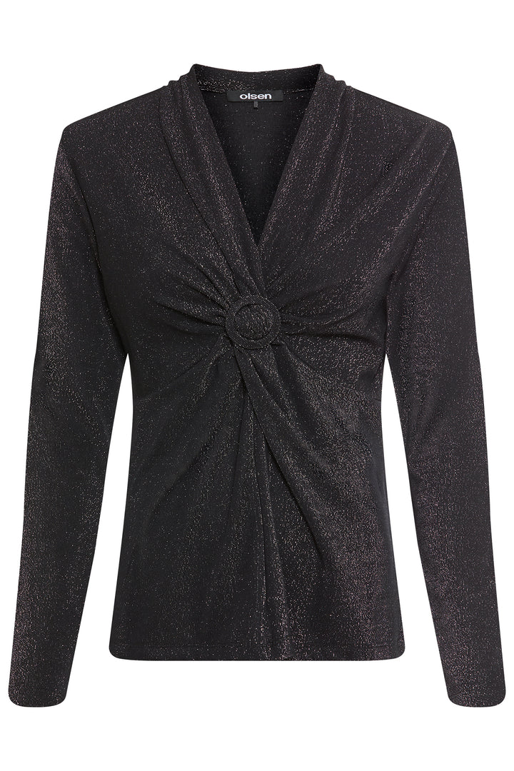 Black knit top with a knot detail on a white background