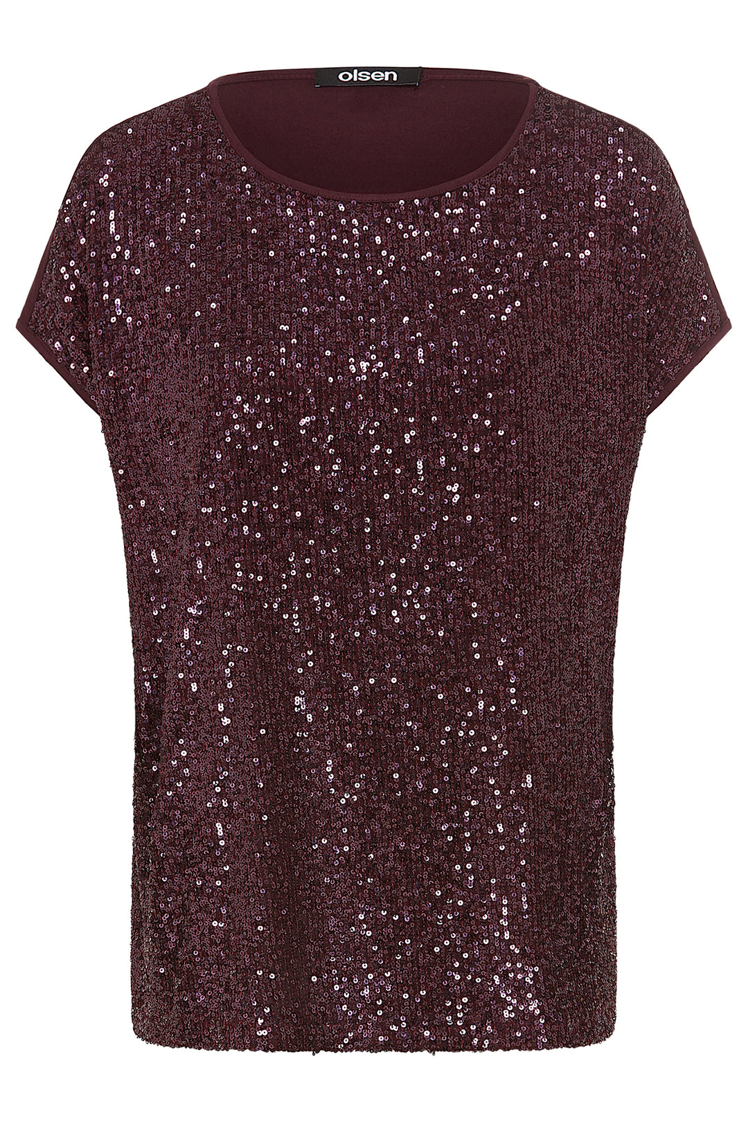 Sequined top on a white background with ' Olsen' brand visible.