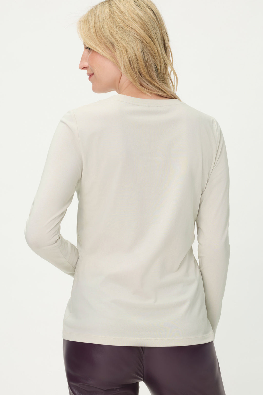 Olsen 11105284 Almond Cream Embellished Neck Long Sleeve T-Shirt