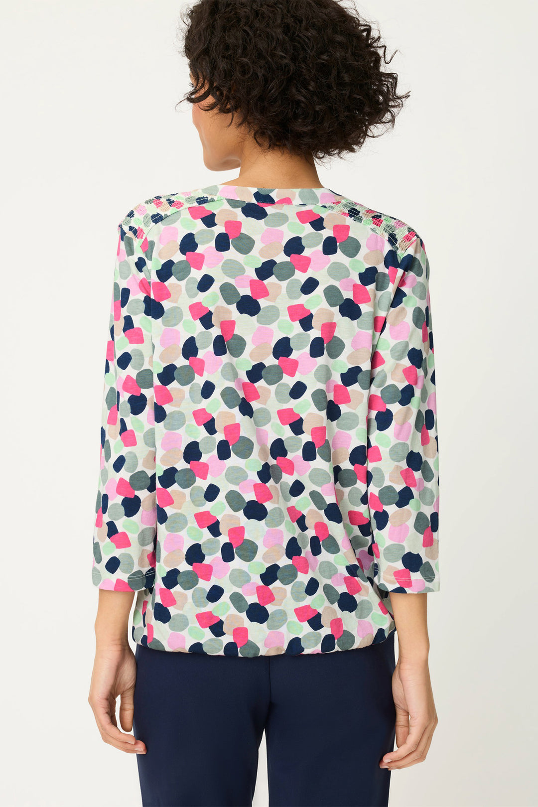 Olsen 11105288 Electric Fuchsia Pink Spot Print V-Neck T-Shirt