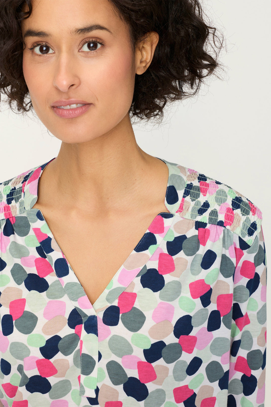 Olsen 11105288 Electric Fuchsia Pink Spot Print V-Neck T-Shirt