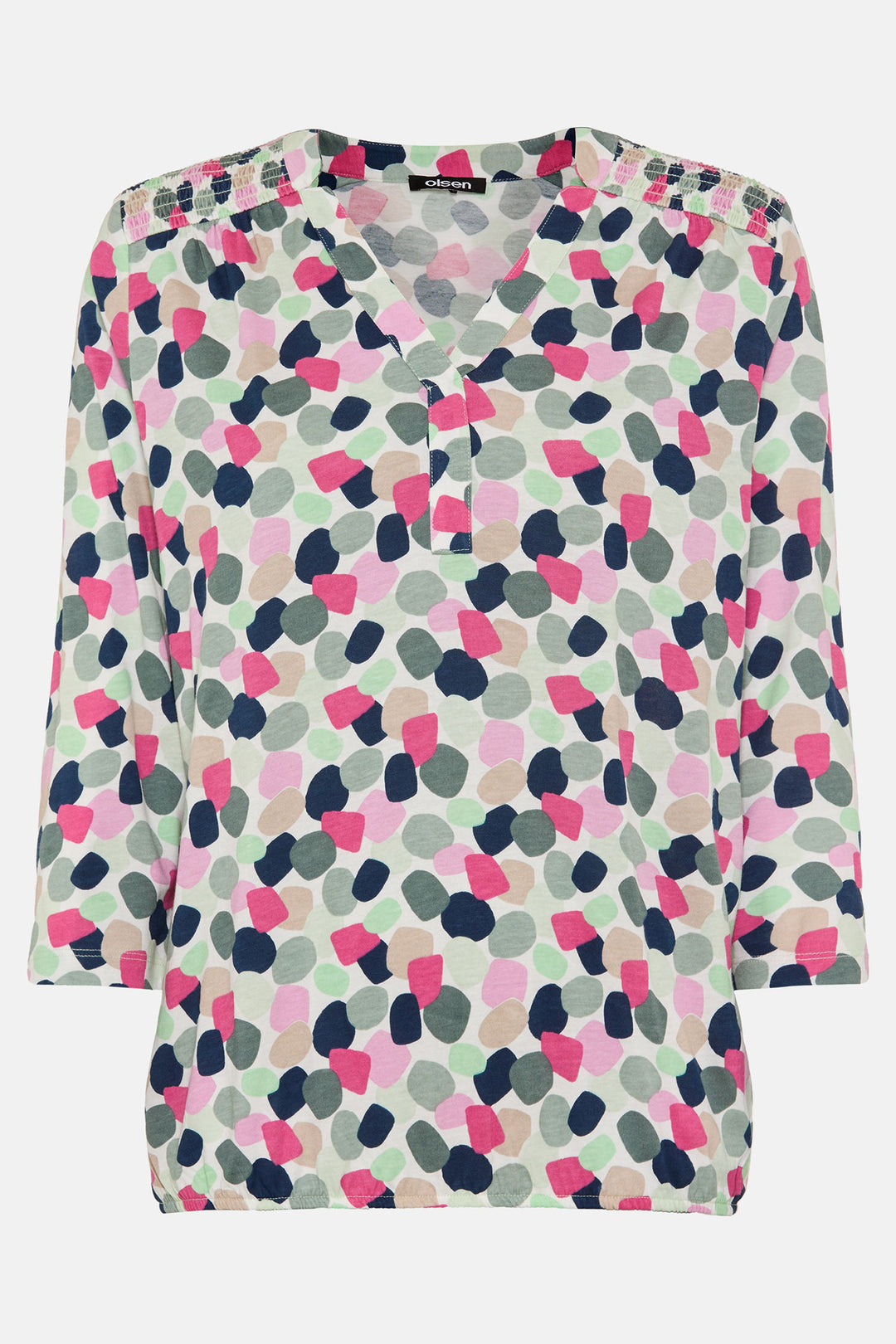 Olsen 11105288 Electric Fuchsia Pink Spot Print V-Neck T-Shirt