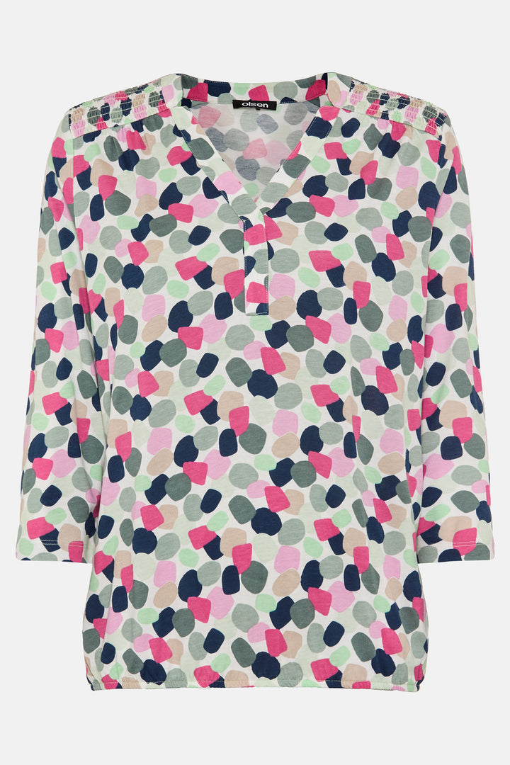 Olsen 11105288 Electric Fuchsia Pink Spot Print V-Neck T-Shirt