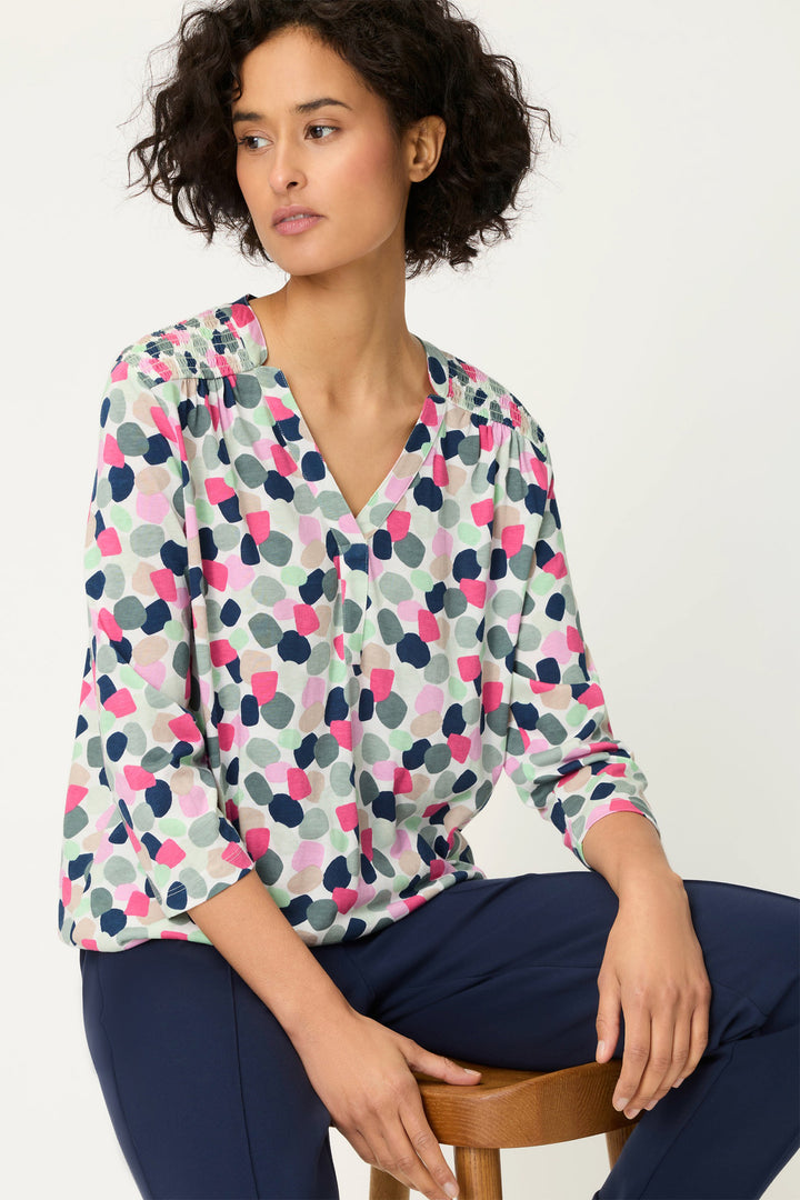 Olsen 11105288 Electric Fuchsia Pink Spot Print V-Neck T-Shirt