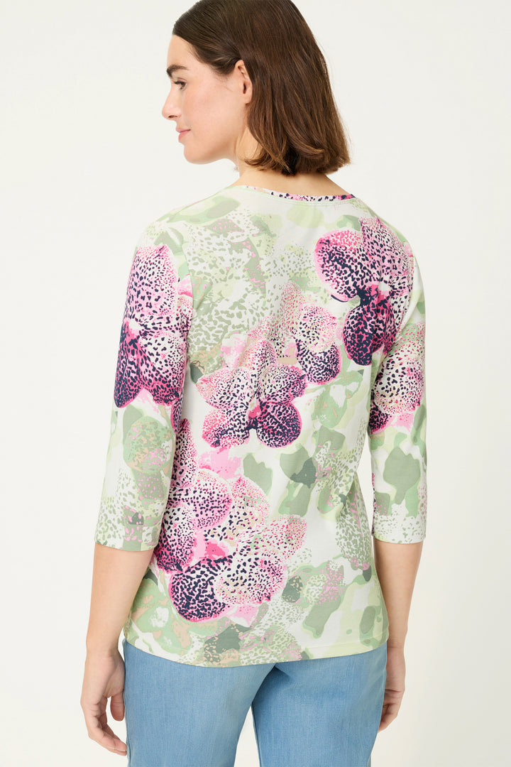Olsen 11105289 Electric Fuchsia Pink Floral Print Long Sleeve T-Shirt