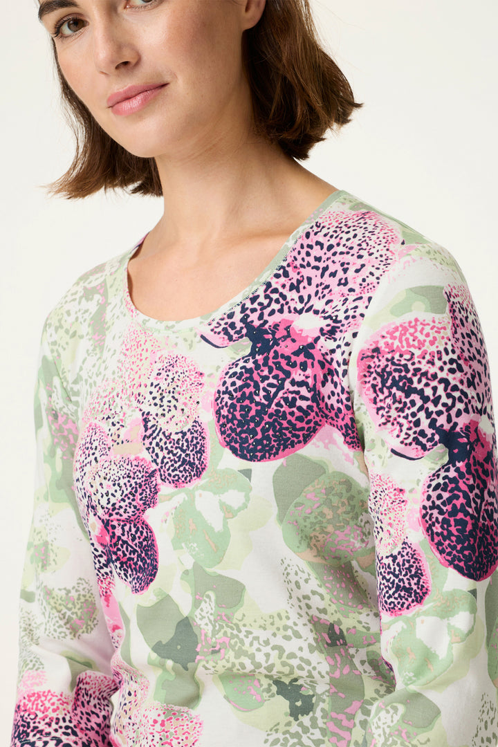 Olsen 11105289 Electric Fuchsia Pink Floral Print Long Sleeve T-Shirt