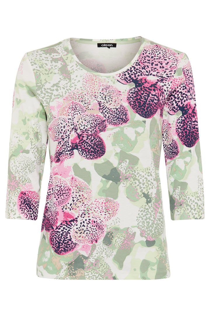 Olsen 11105289 Electric Fuchsia Pink Floral Print Long Sleeve T-Shirt