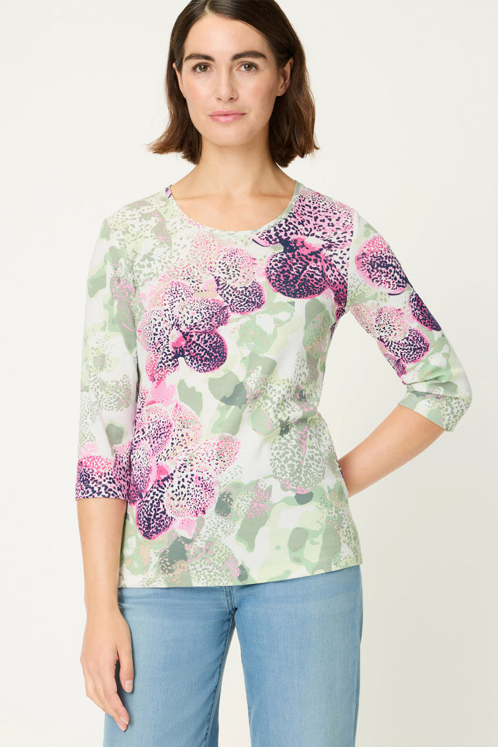 Olsen 11105289 Electric Fuchsia Pink Floral Print Long Sleeve T-Shirt