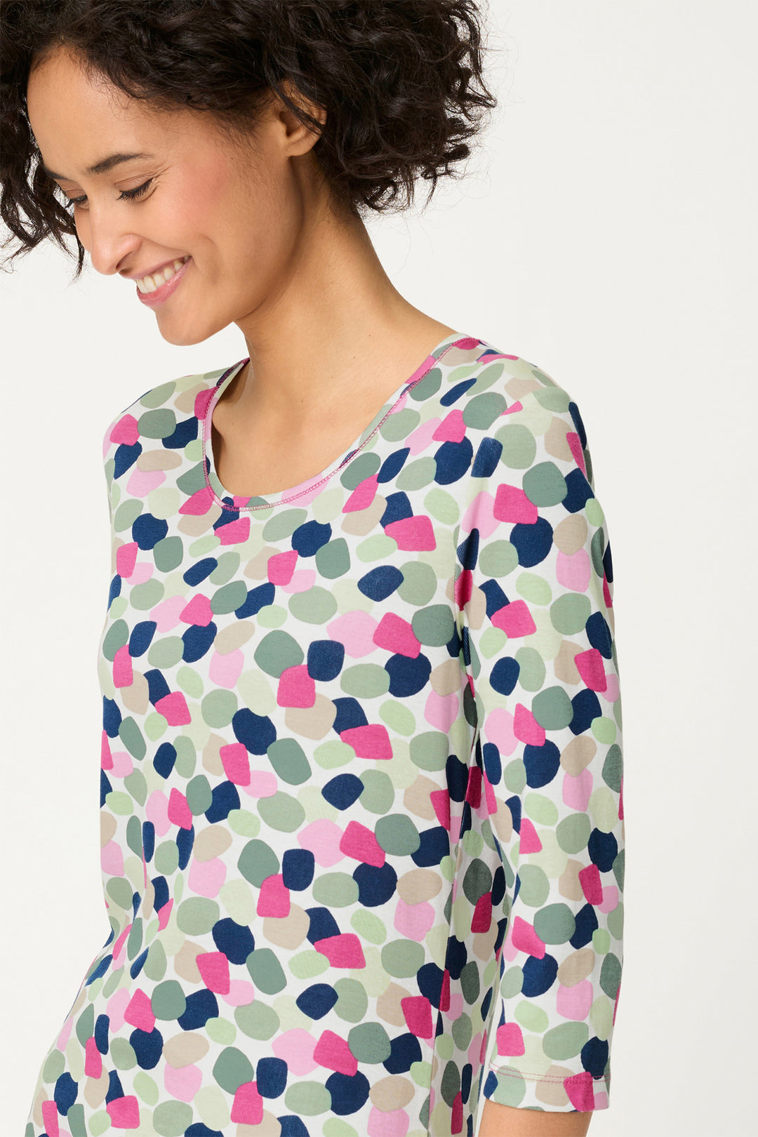 Olsen 11105354 Electric Fuchsia Pink Spot Print Long Sleeve T-Shirt