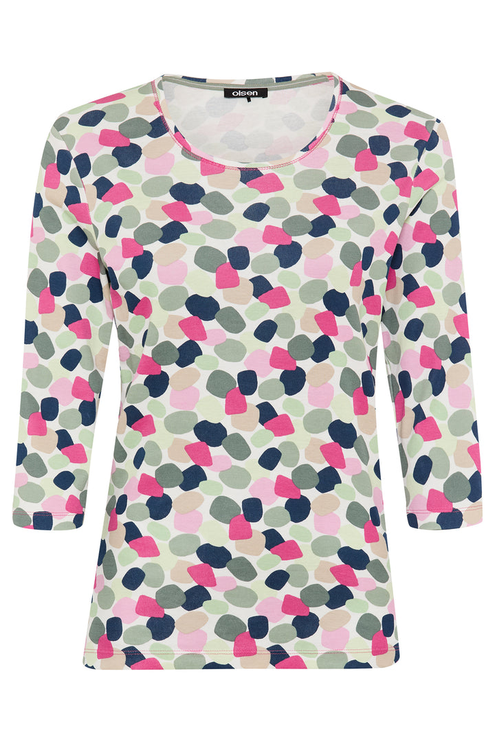 Olsen 11105354 Electric Fuchsia Pink Spot Print Long Sleeve T-Shirt