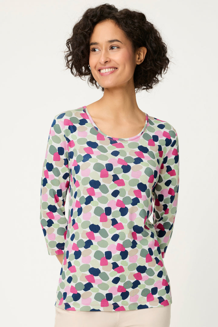 Olsen 11105354 Electric Fuchsia Pink Spot Print Long Sleeve T-Shirt