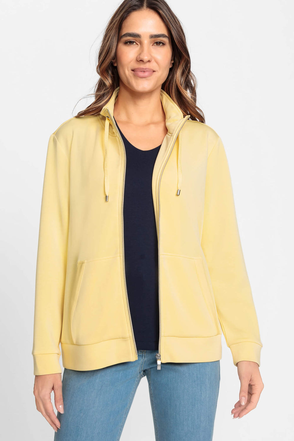 Olsen 11201499 Sunshine Yellow Zip Front Jersey Jacket - Experience Boutique