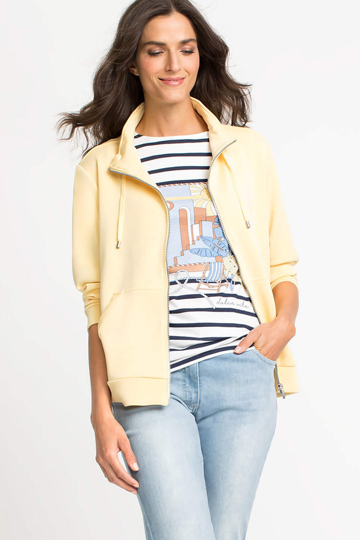 Olsen 11201499 Sunshine Yellow Zip Front Jersey Jacket - Experience Boutique