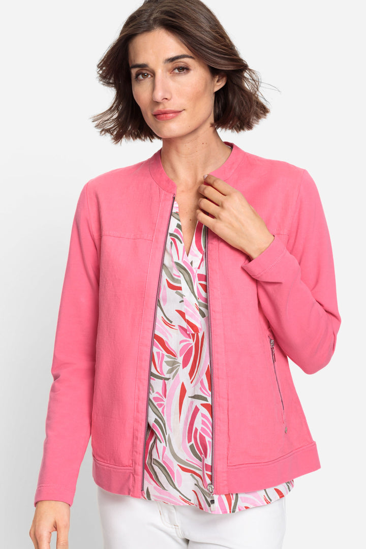 Olsen 11201572 Paradise Pink Jersey Zip Front Jacket - Experience Boutique