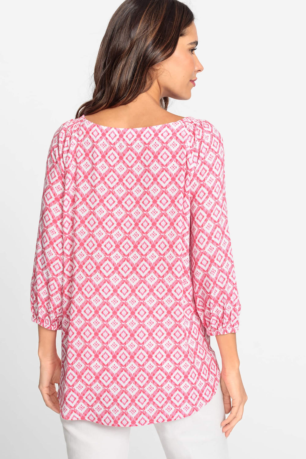 Olsen 12001790 Raspberry Pink Print Blouse - Experience Boutique