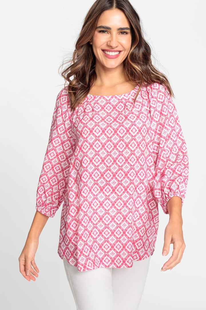 Olsen 12001790 Raspberry Pink Print Blouse - Experience Boutique