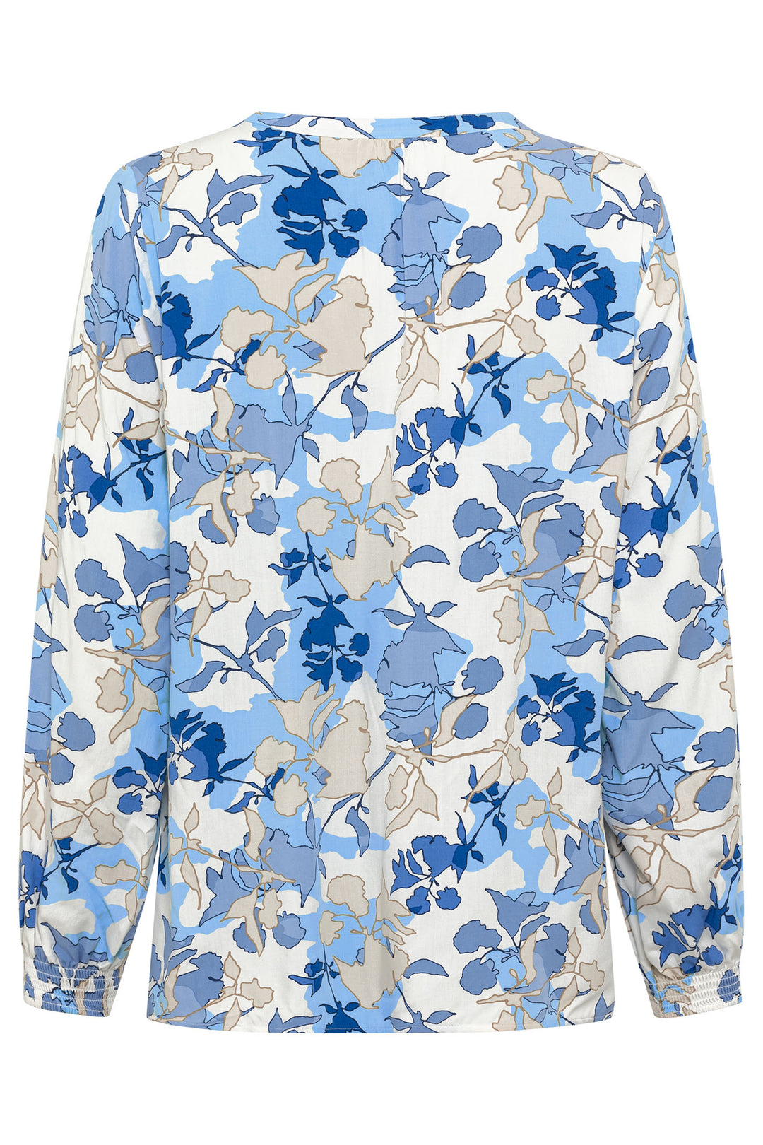 Olsen 12001861 Ciel Blue Flower Print Split Neck Blouse - Experience Boutique