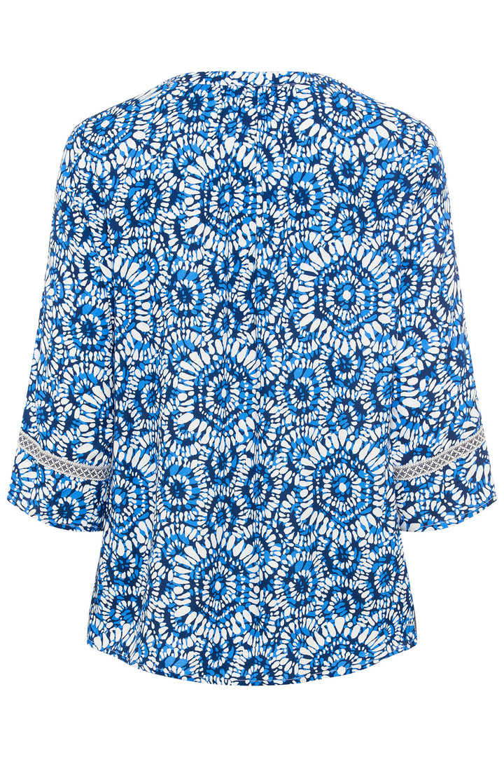Olsen 12001867 Blue Batik Print Split Neck Top - Experience Boutique