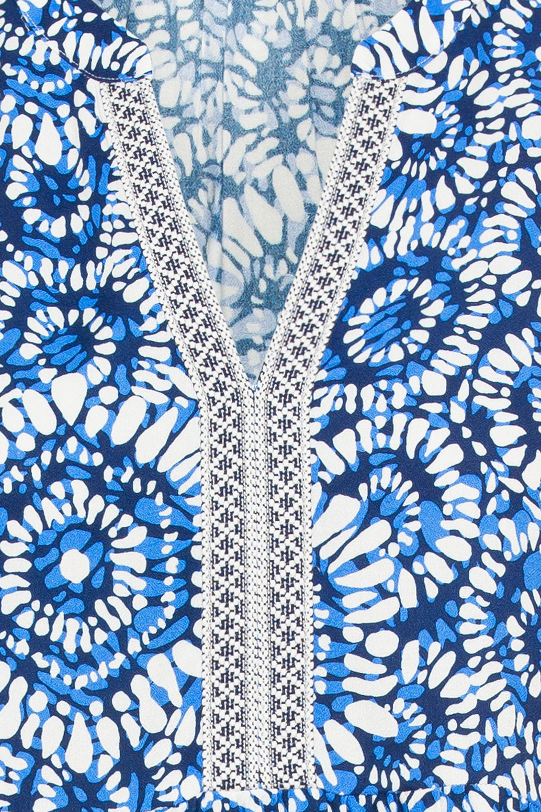 Olsen 12001867 Blue Batik Print Split Neck Top - Experience Boutique