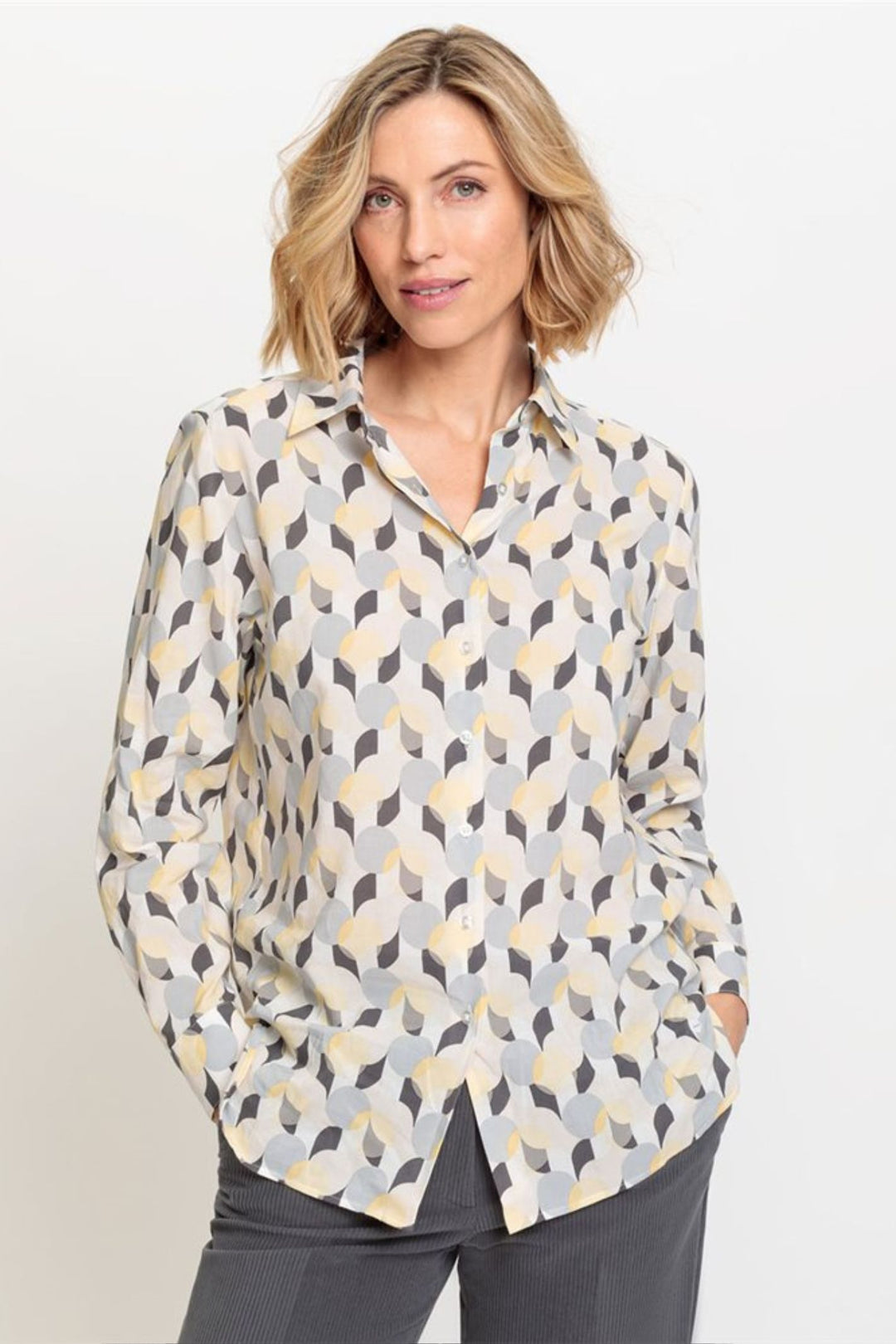 Olsen 12001916 Pale Ginger & Pearl Grey Print Shirt