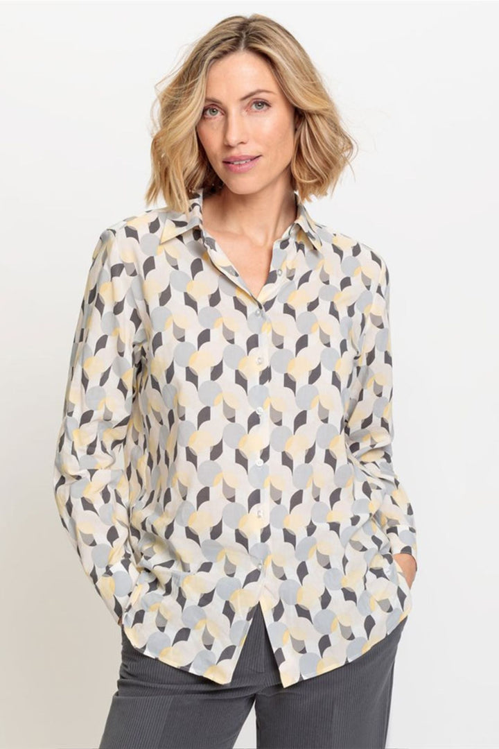 Olsen 12001916 Pale Ginger & Pearl Grey Print Shirt