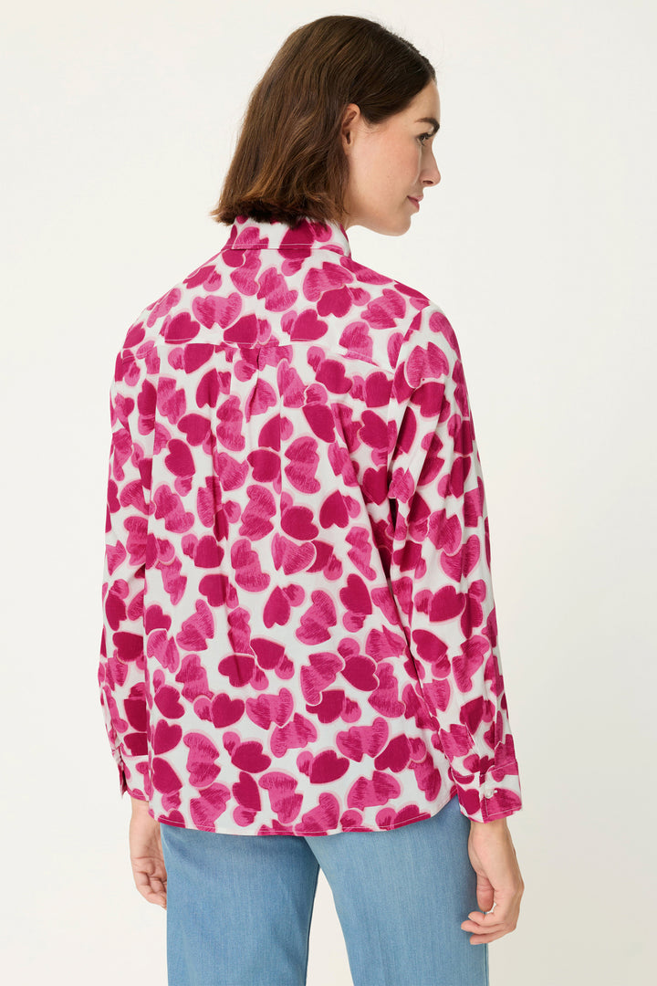Olsen 12002182 Electric Fuchsia Pink Abstract Heart Print Blouse
