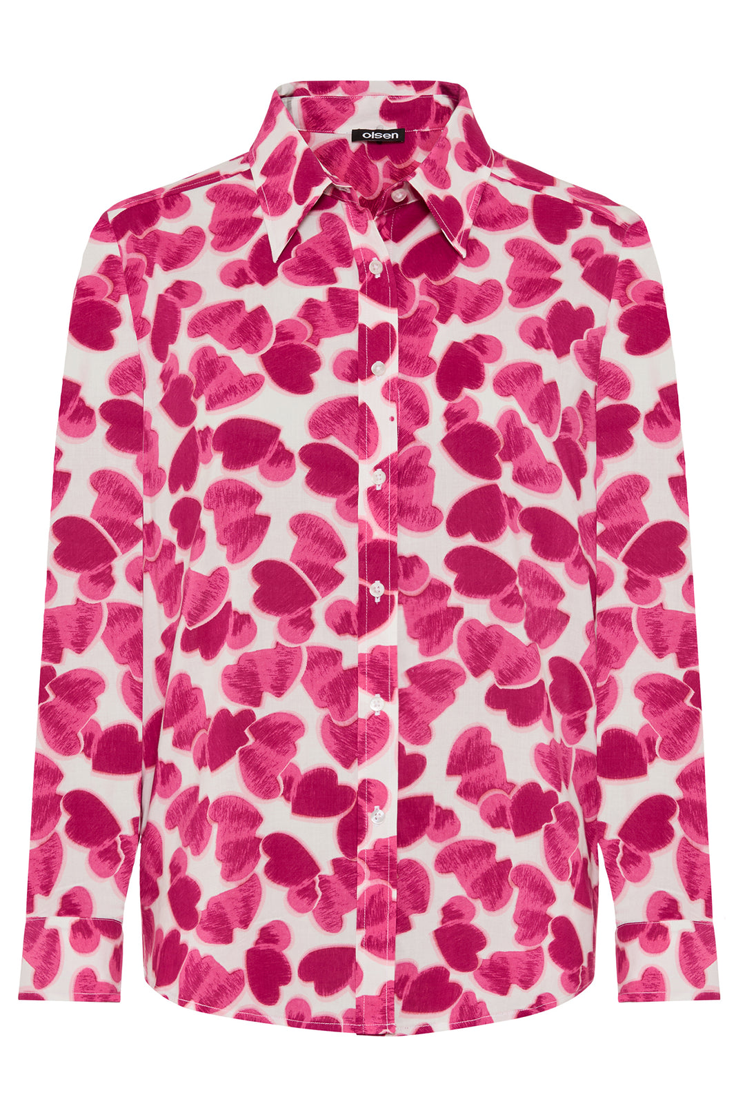 Olsen 12002182 Electric Fuchsia Pink Abstract Heart Print Blouse