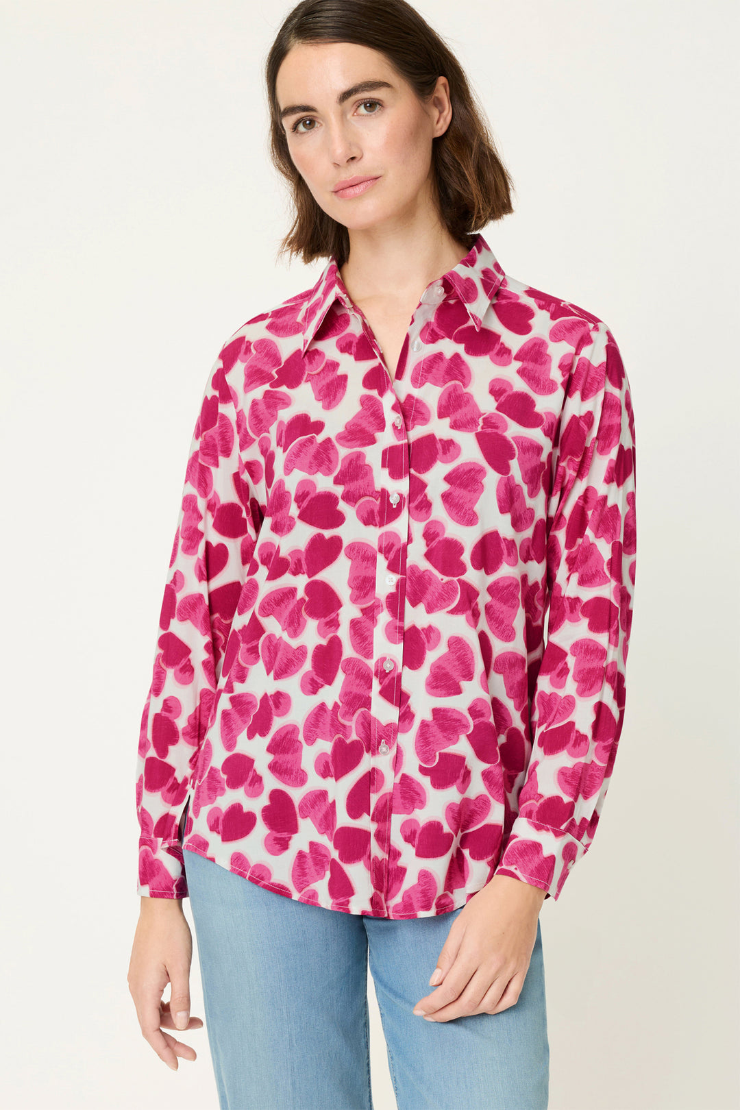 Olsen 12002182 Electric Fuchsia Pink Abstract Heart Print Blouse