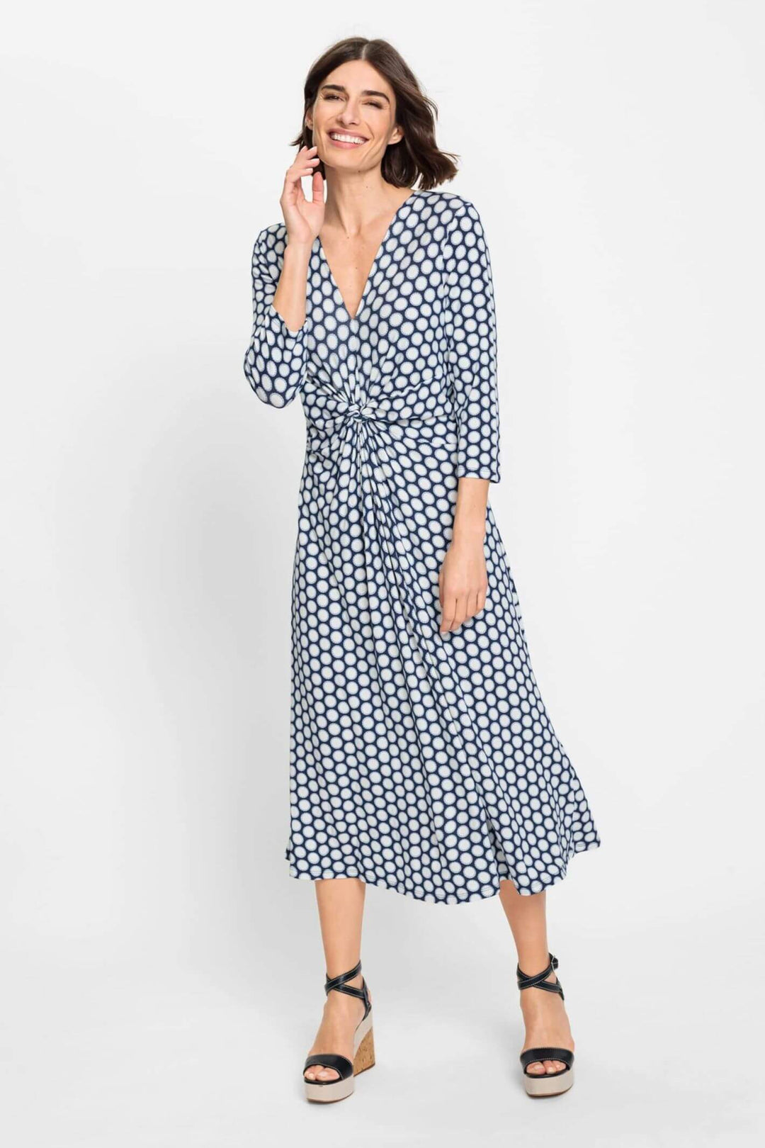 Olsen 13001758 Nautical Blue Circle Print Jersey Dress