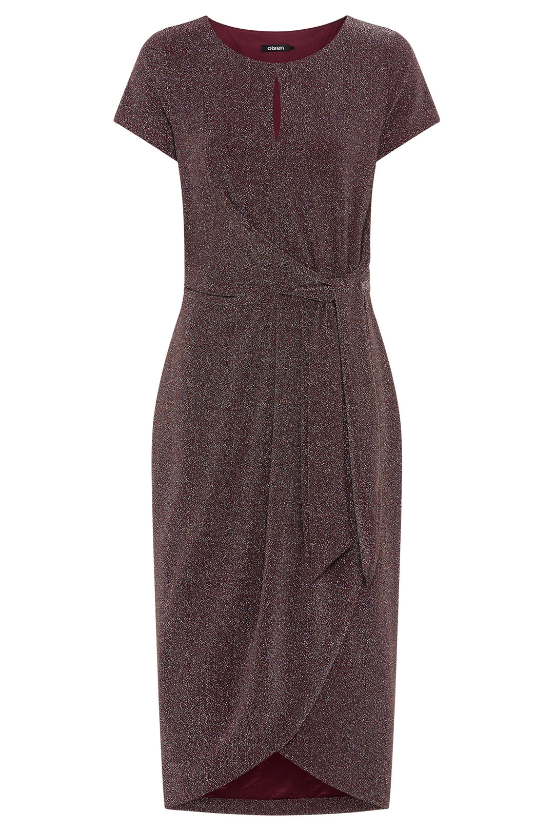 dark wine dress with a belt on a white background