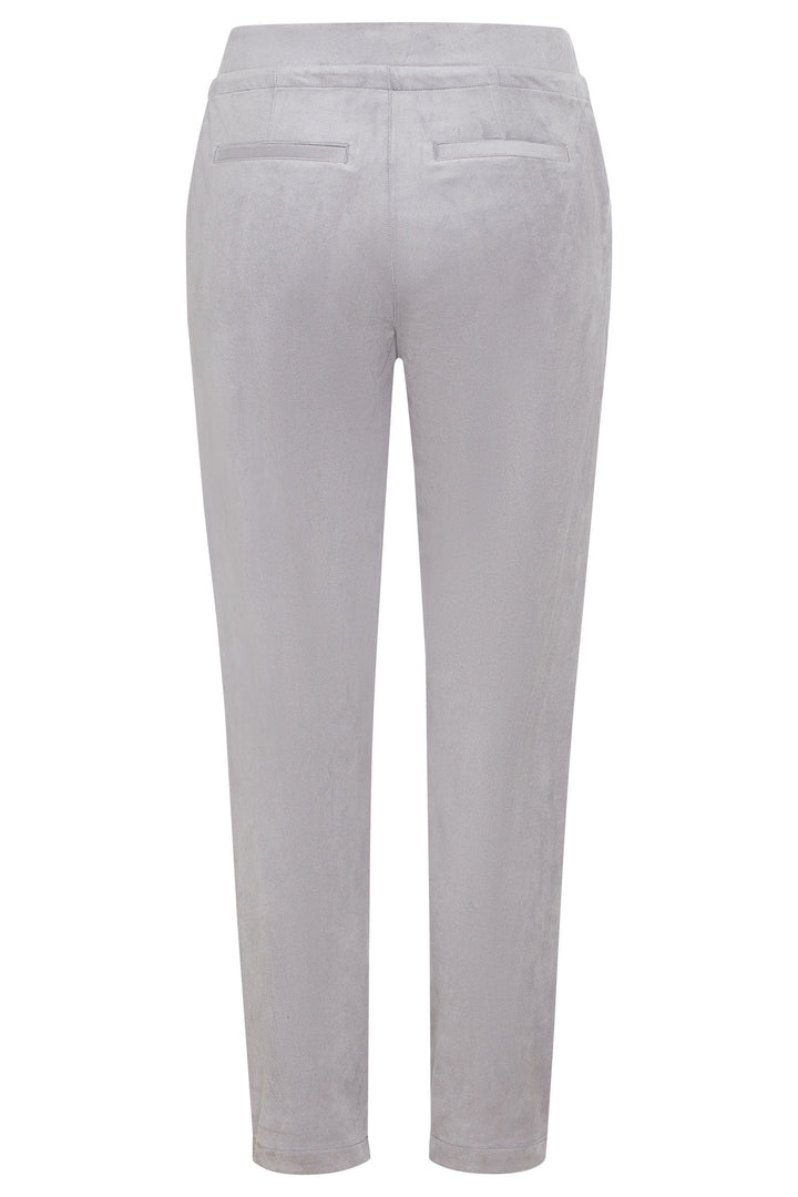 Olsen 14002007 Pearl Grey Faux Suede Jogger Trousers - Experience Boutique