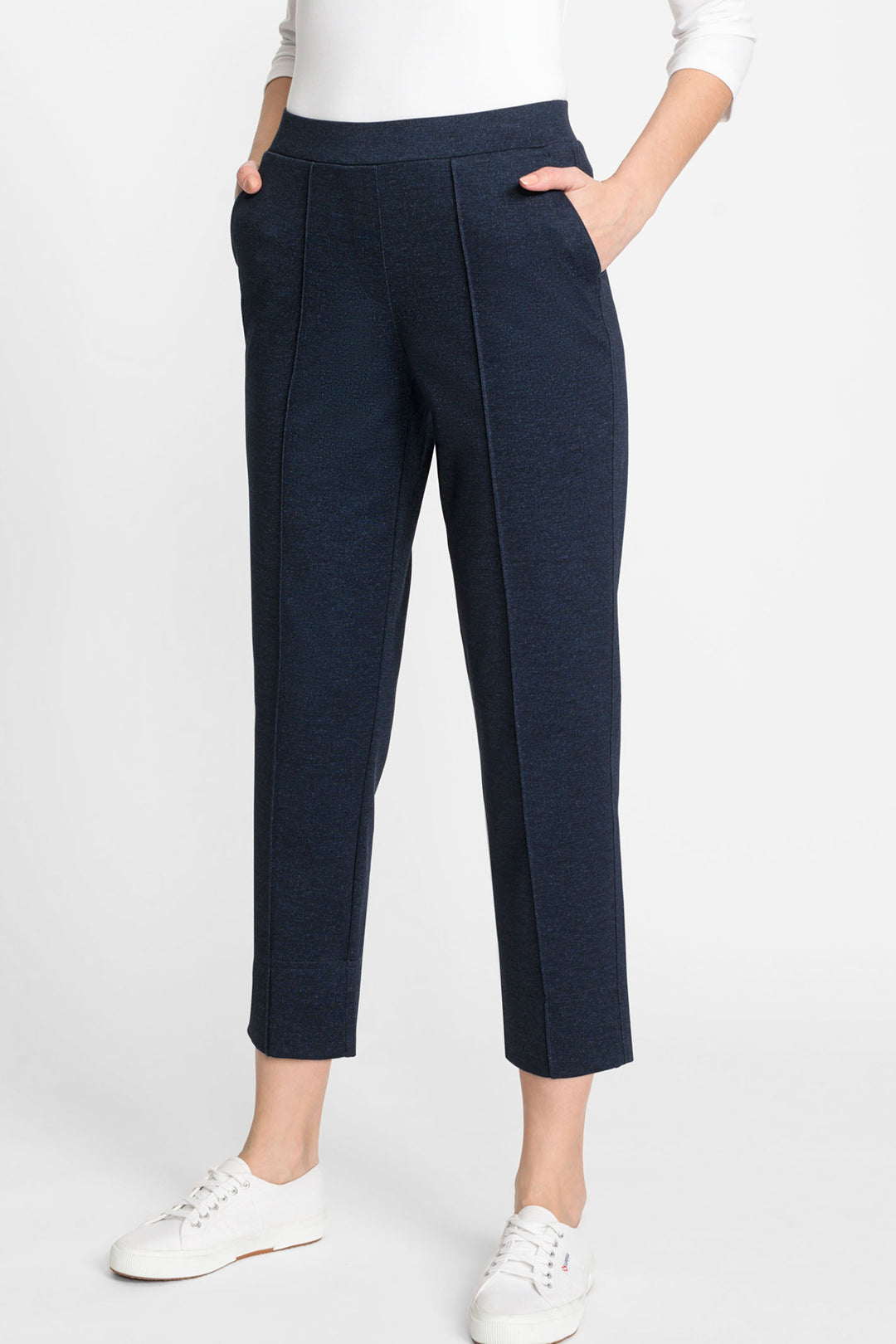Olsen 14002057 Ink Blue Cropped Pull-On Trousers - Experience Boutique