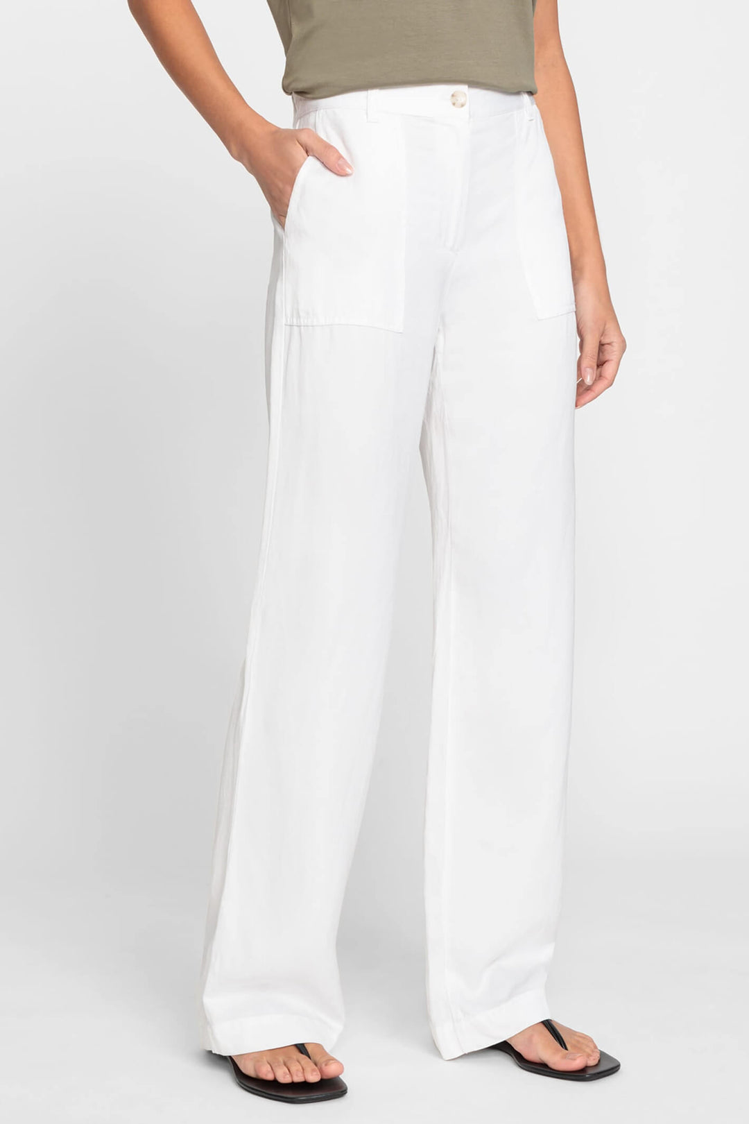 Olsen 14002074 White Anna Wide Leg Trousers - Experience Boutique