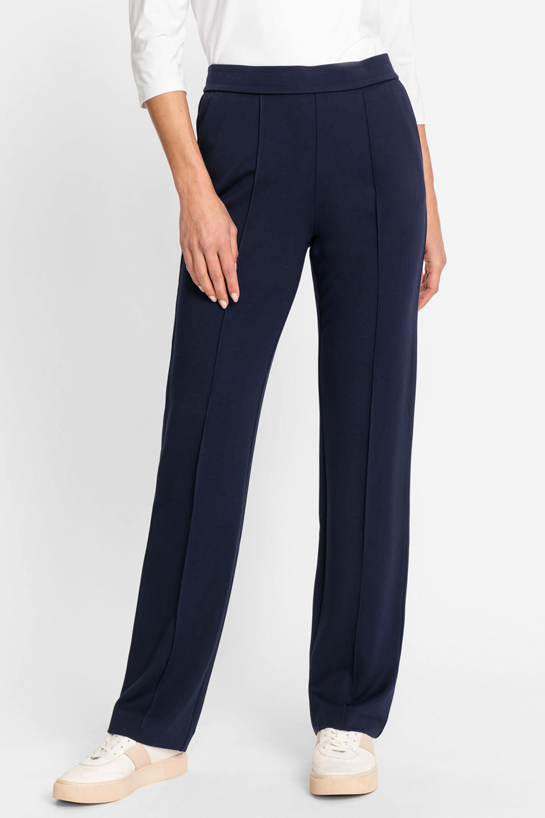 Olsen 14002097 Navy Ink Blue Micro-Flare Pull-On Trousers - Experience Boutique