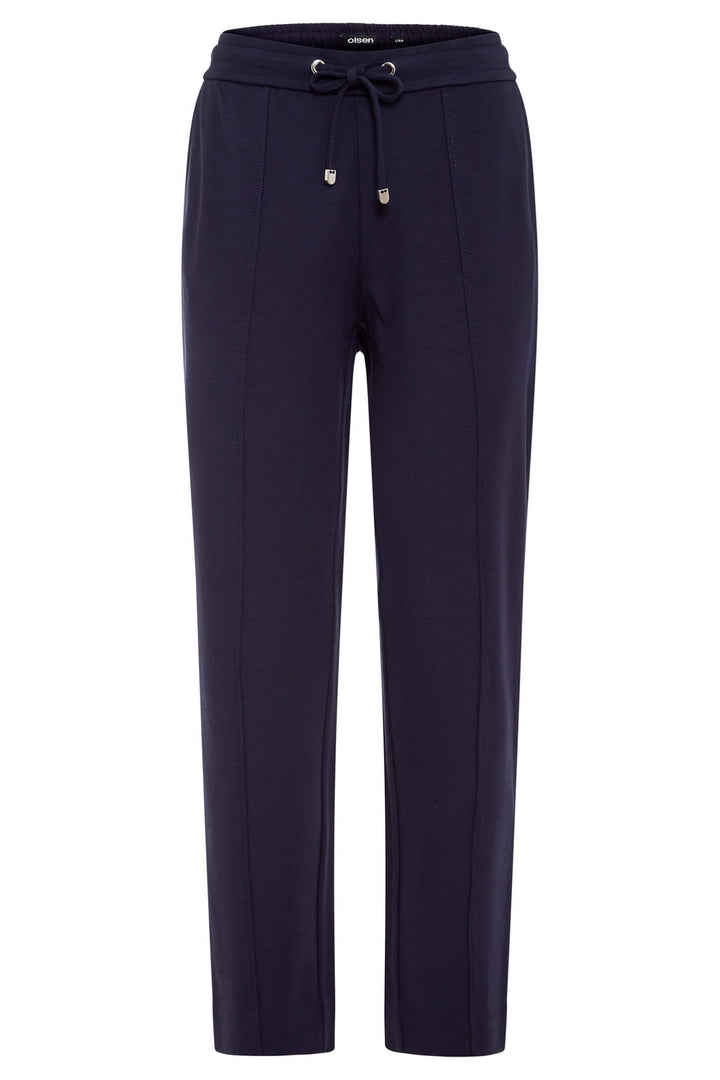 Olsen 14002101 Navy Ink Blue Pull-On Drawstring Waist Trousers - Experience Boutique