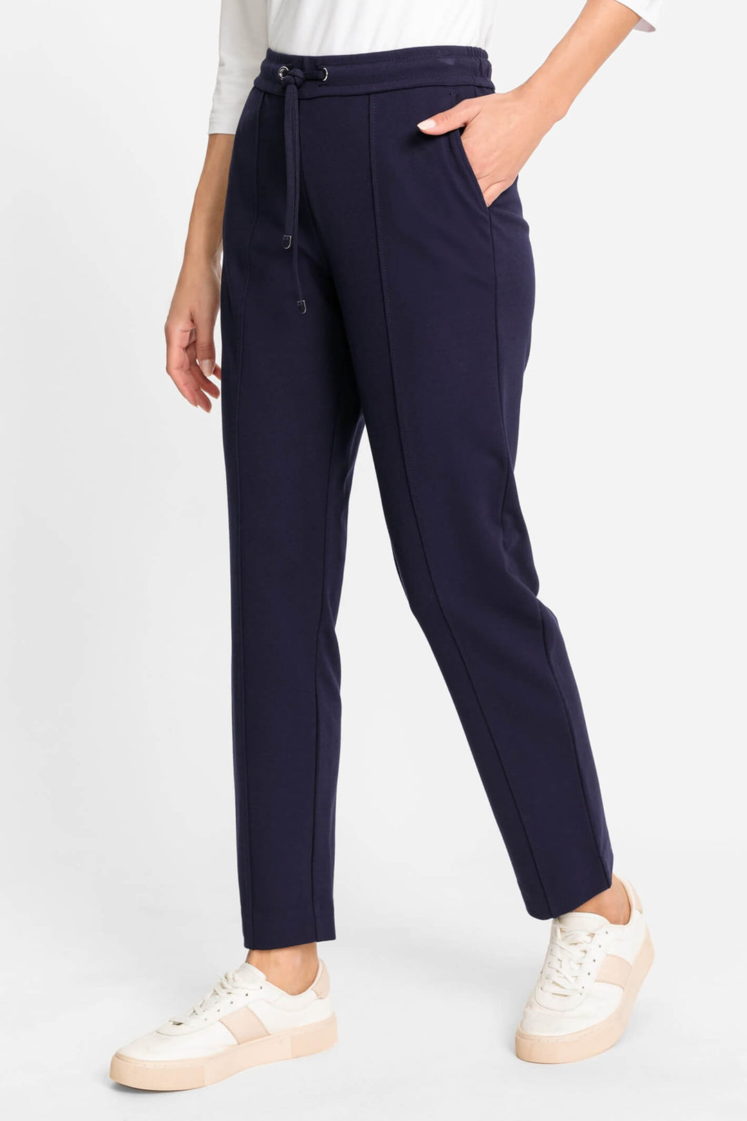 Olsen 14002101 Navy Ink Blue Pull-On Drawstring Waist Trousers - Experience Boutique