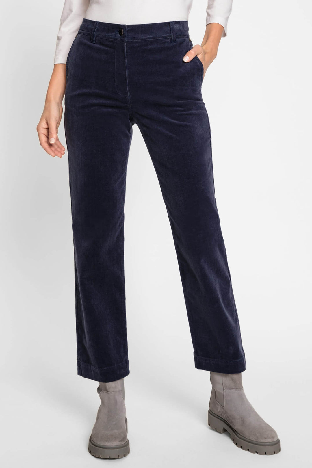 Olsen 14002126 Blue Needlecord Mona Straight Trousers - Experience Boutique