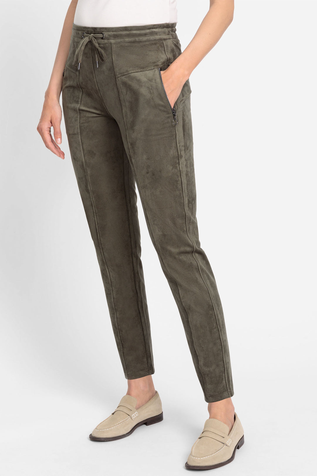 Olsen 14002207 Pine Green Faux Suede Trousers