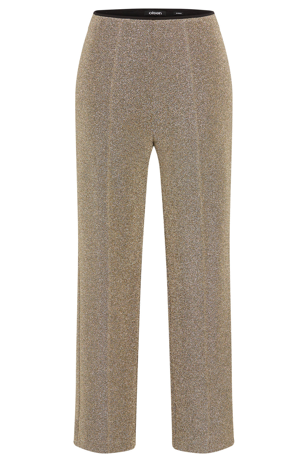 Gold textured pants on a white background