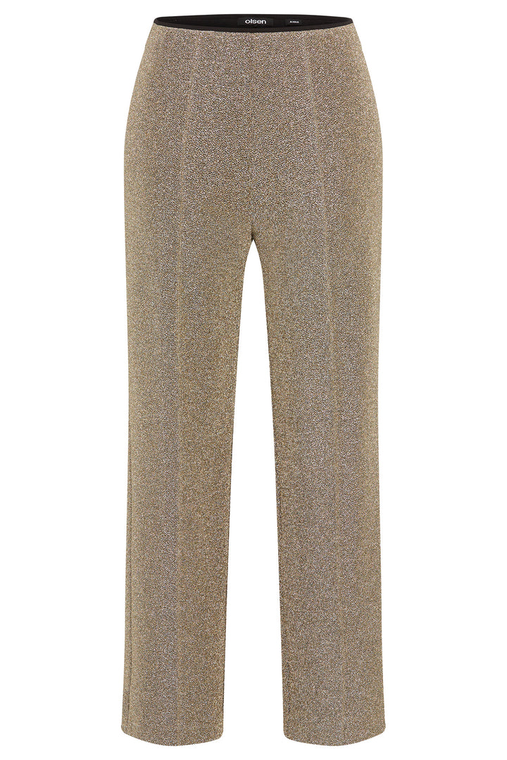 Gold textured pants on a white background