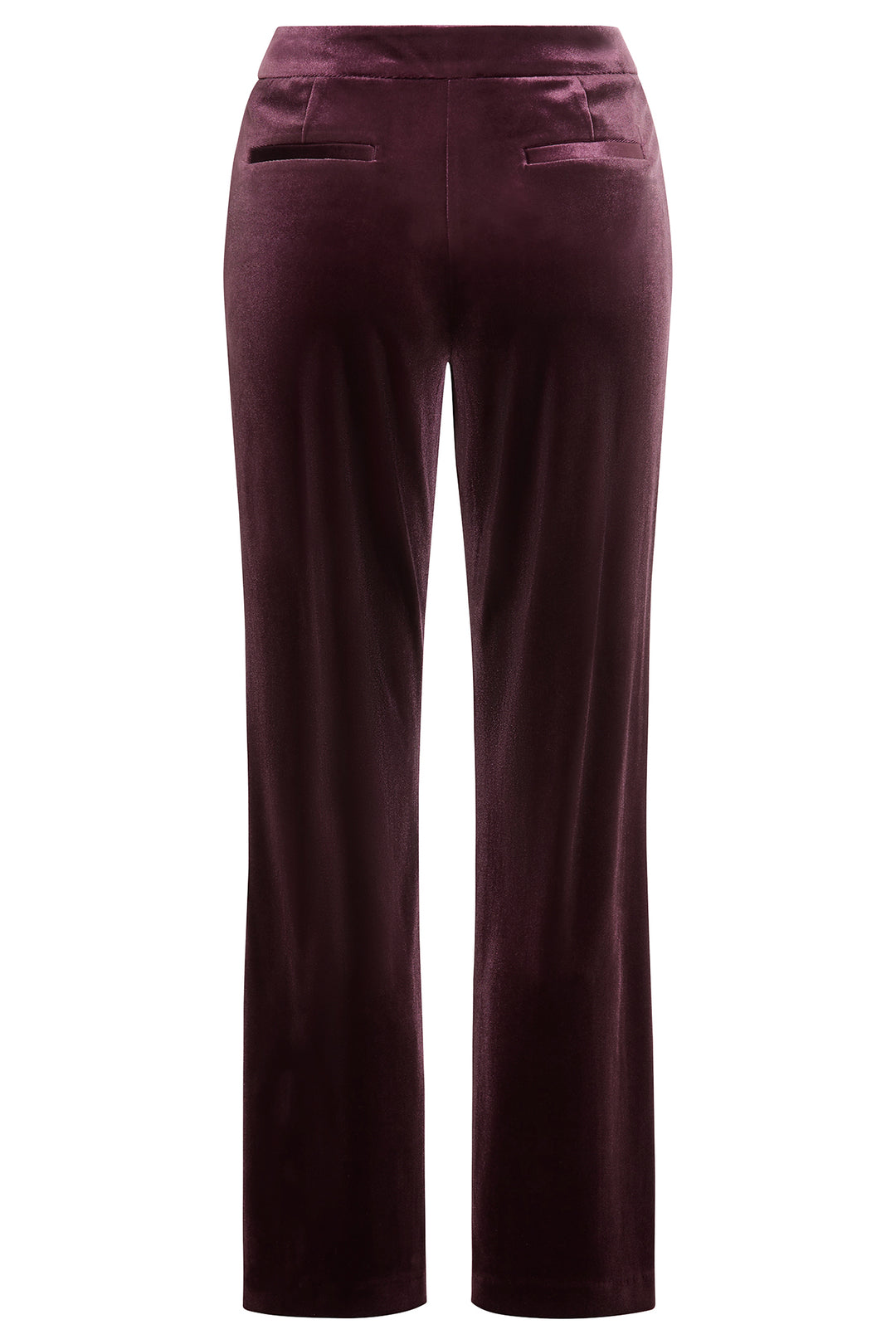 Dark wine velvet pants on a white background