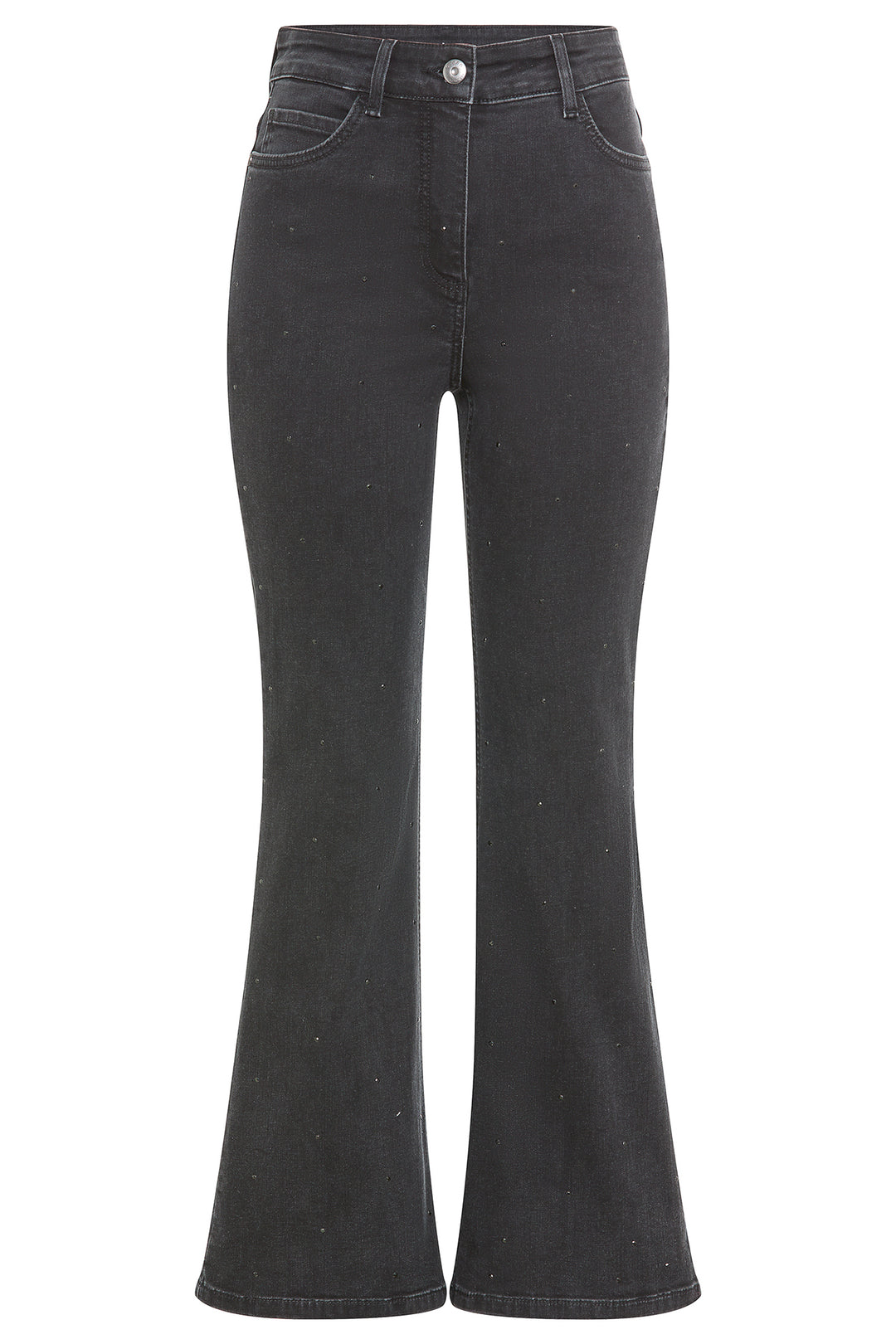 Black flared jeans on a white background